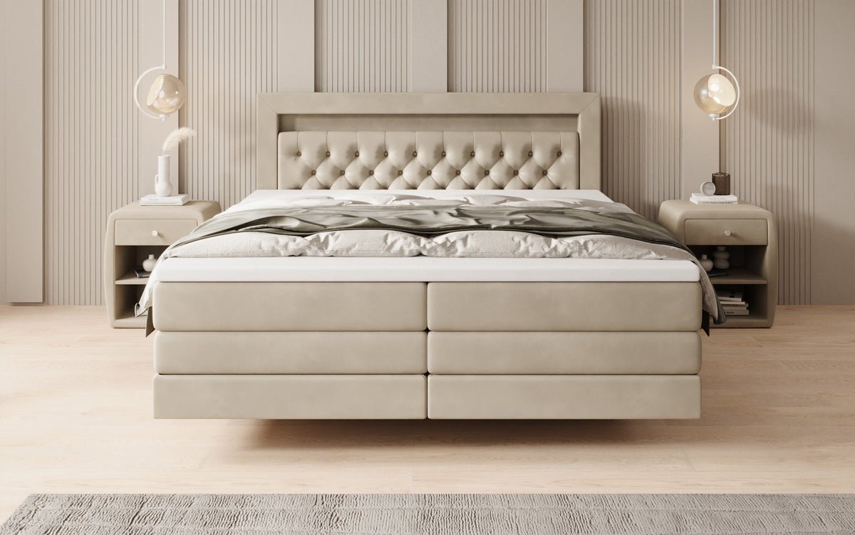 Boxspringbett Menzogna mit Schwebeoptik und LED in Samt