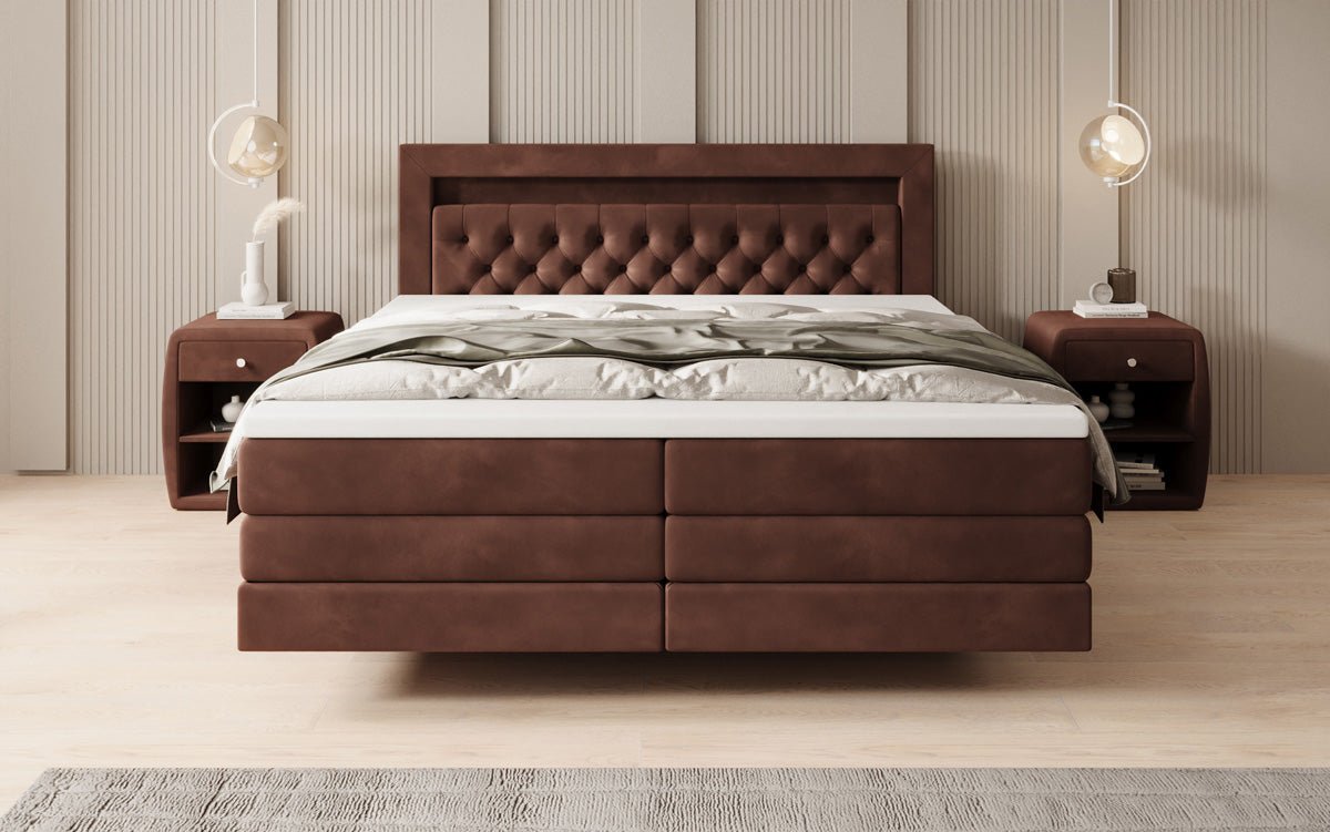 Boxspringbett Menzogna mit Schwebeoptik und LED in Samt