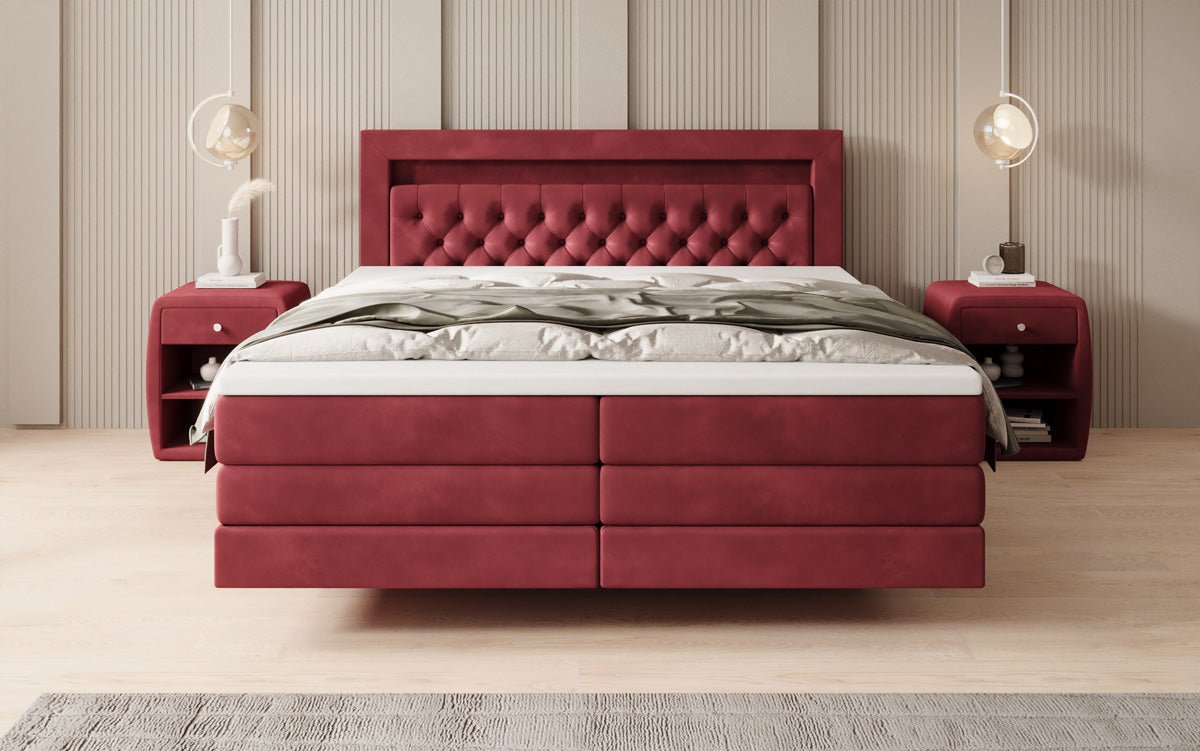 Boxspringbett Menzogna mit Schwebeoptik und LED in Samt