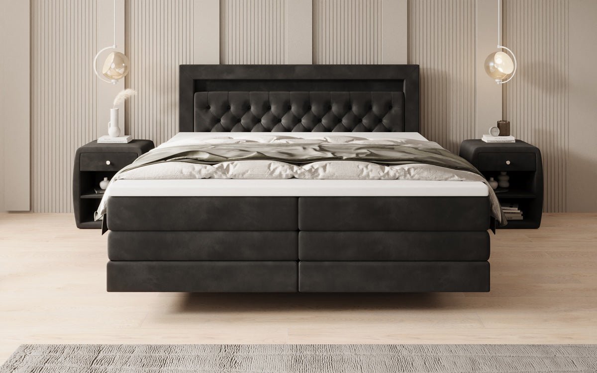 Boxspringbett Menzogna mit Schwebeoptik und LED in Samt