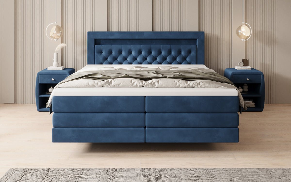 Boxspringbett Menzogna mit Schwebeoptik und LED in Samt