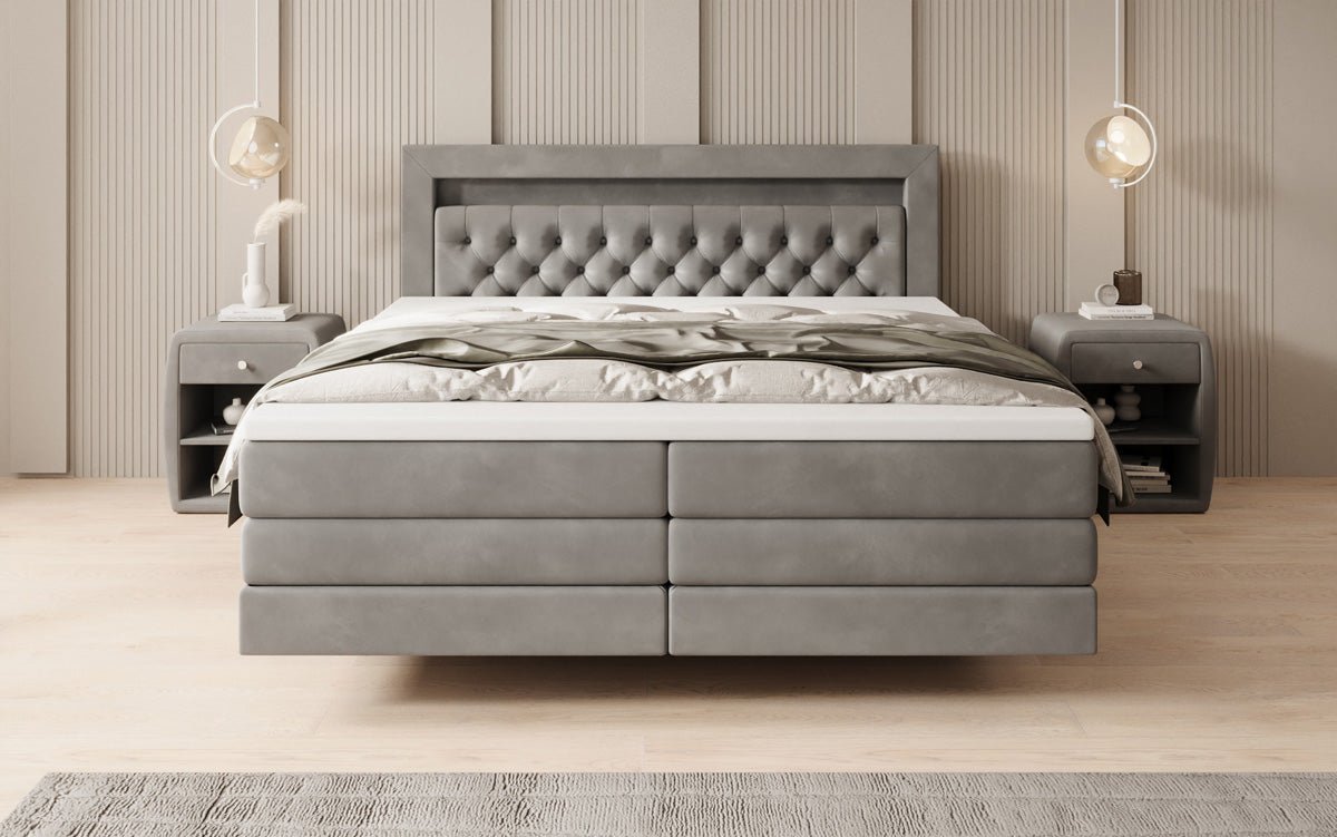 Boxspringbett Menzogna mit Schwebeoptik und LED in Samt