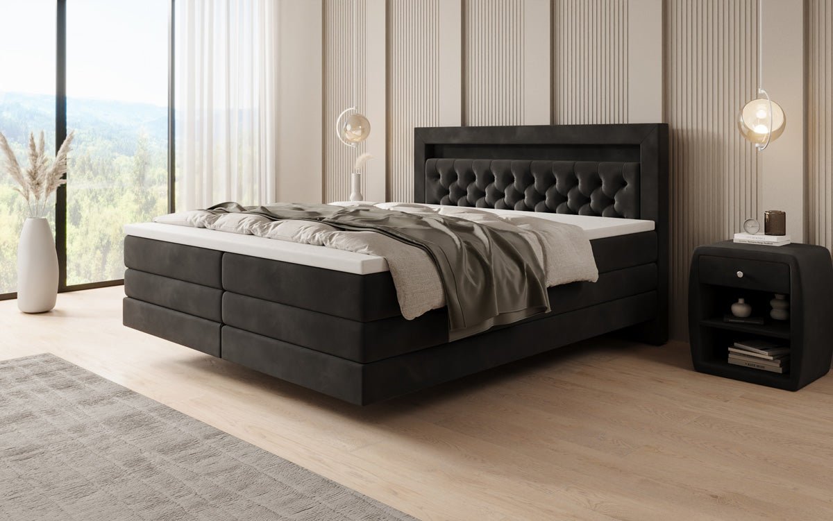 Boxspringbett Menzogna mit Schwebeoptik und LED in Samt