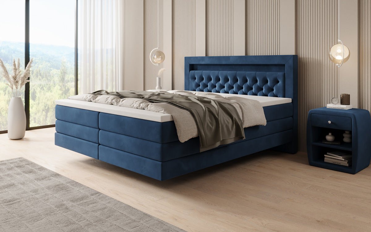 Boxspringbett Menzogna mit Schwebeoptik und LED in Samt