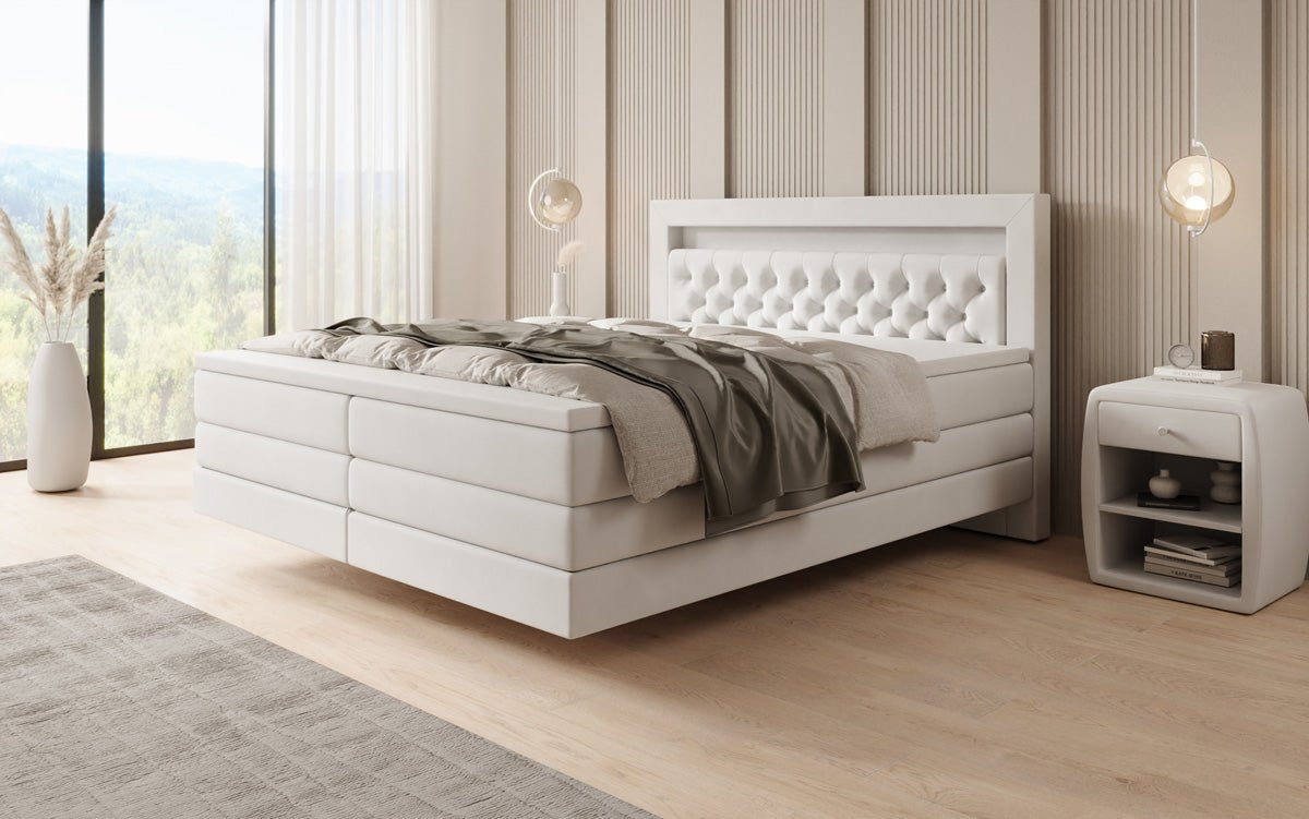 Boxspringbett Menzogna mit Schwebeoptik und LED in Samt