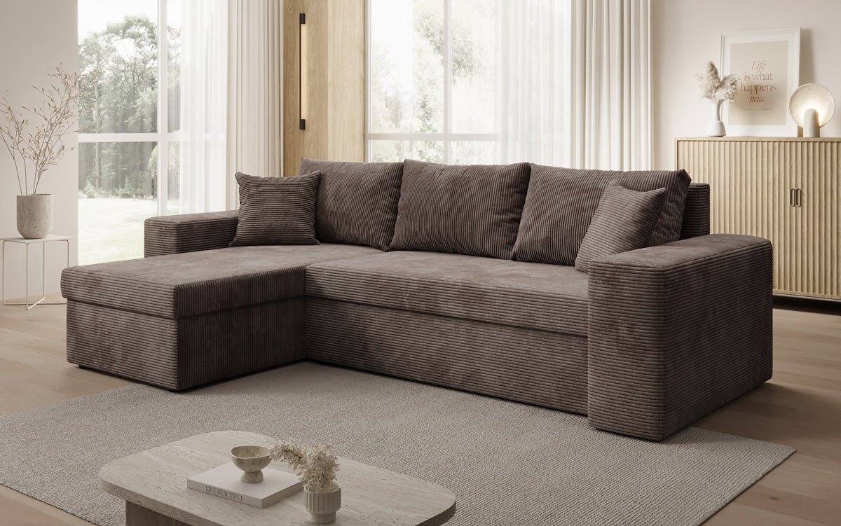 Designer Sofa Denver Cord mit Schlaf- und Klappfunktion