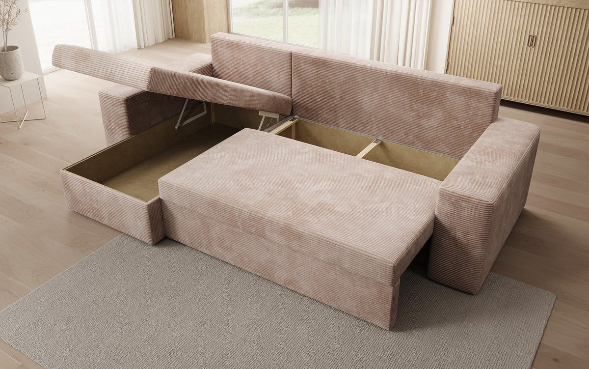 Designer Sofa Denver Cord mit Schlaf- und Klappfunktion