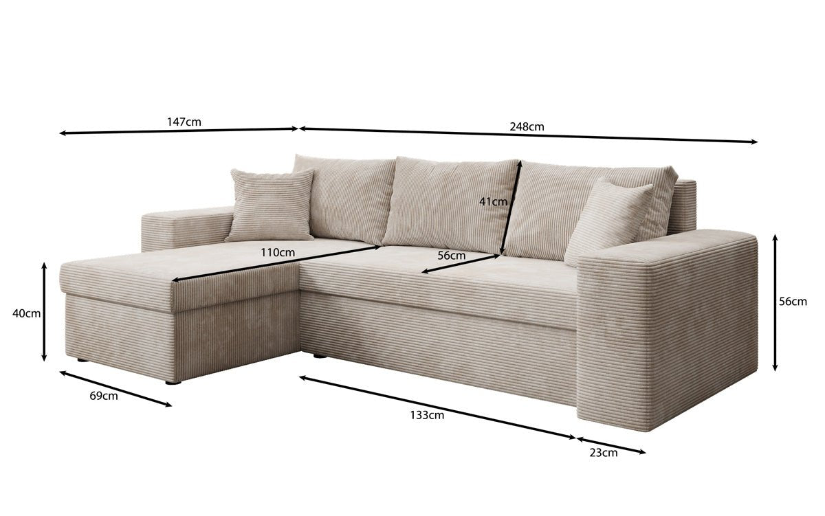 Designer Sofa Denver Cord mit Schlaf- und Klappfunktion