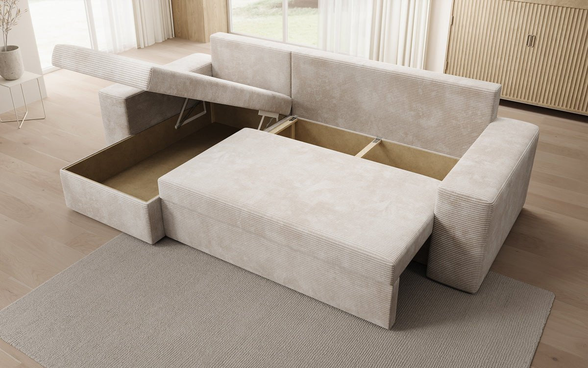 Designer Sofa Denver Cord mit Schlaf- und Klappfunktion
