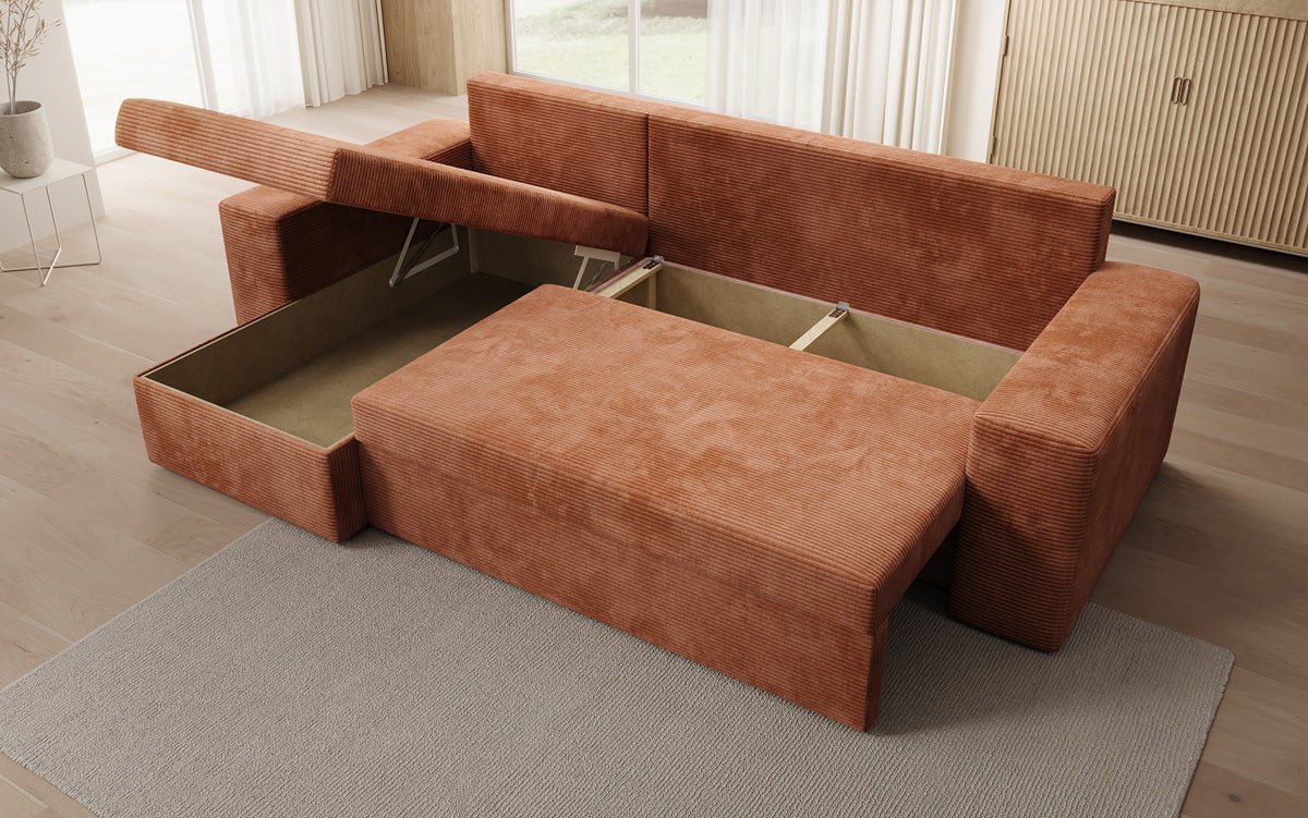 Designer Sofa Denver Cord mit Schlaf- und Klappfunktion