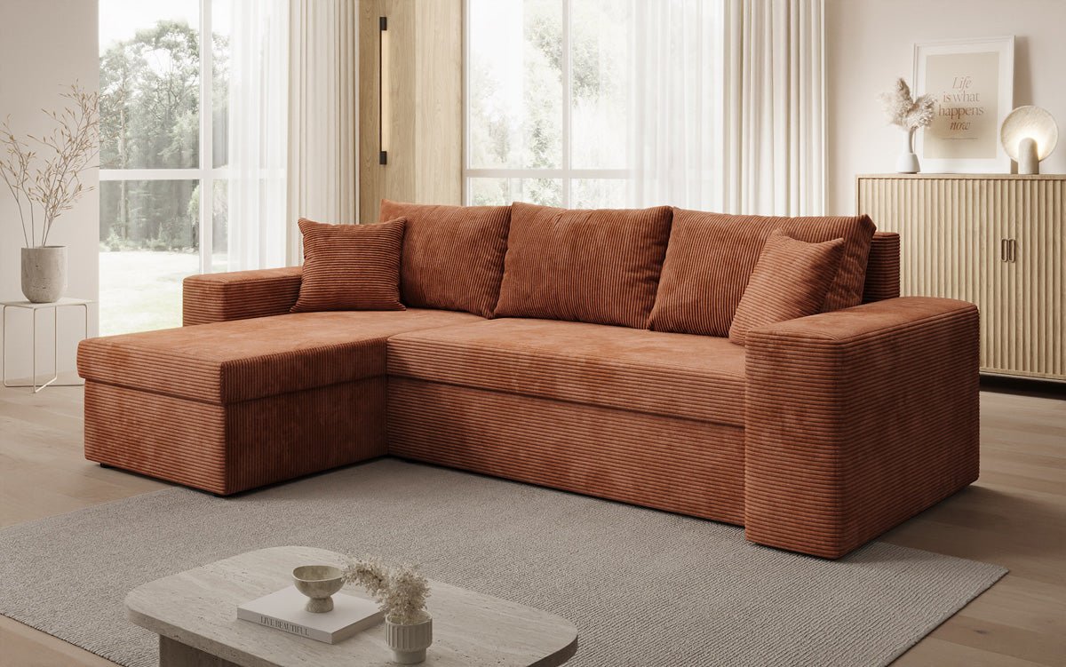 Designer Sofa Denver Cord mit Schlaf- und Klappfunktion
