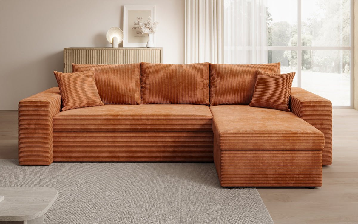 Designer Sofa Denver Cord mit Schlaf- und Klappfunktion