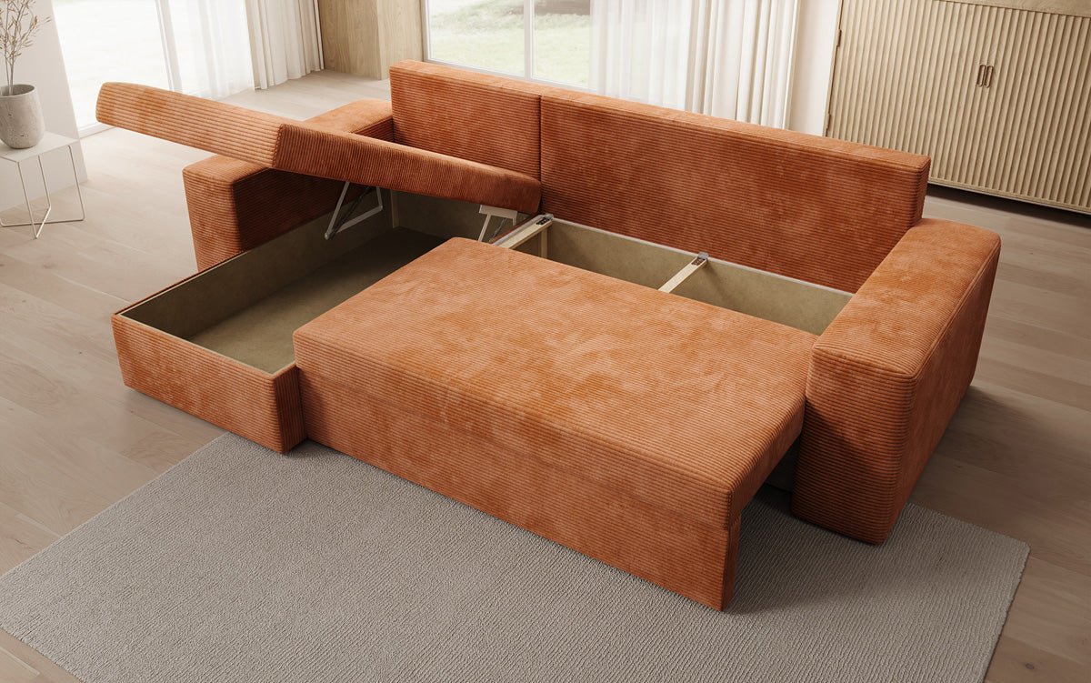 Designer Sofa Denver Cord mit Schlaf- und Klappfunktion