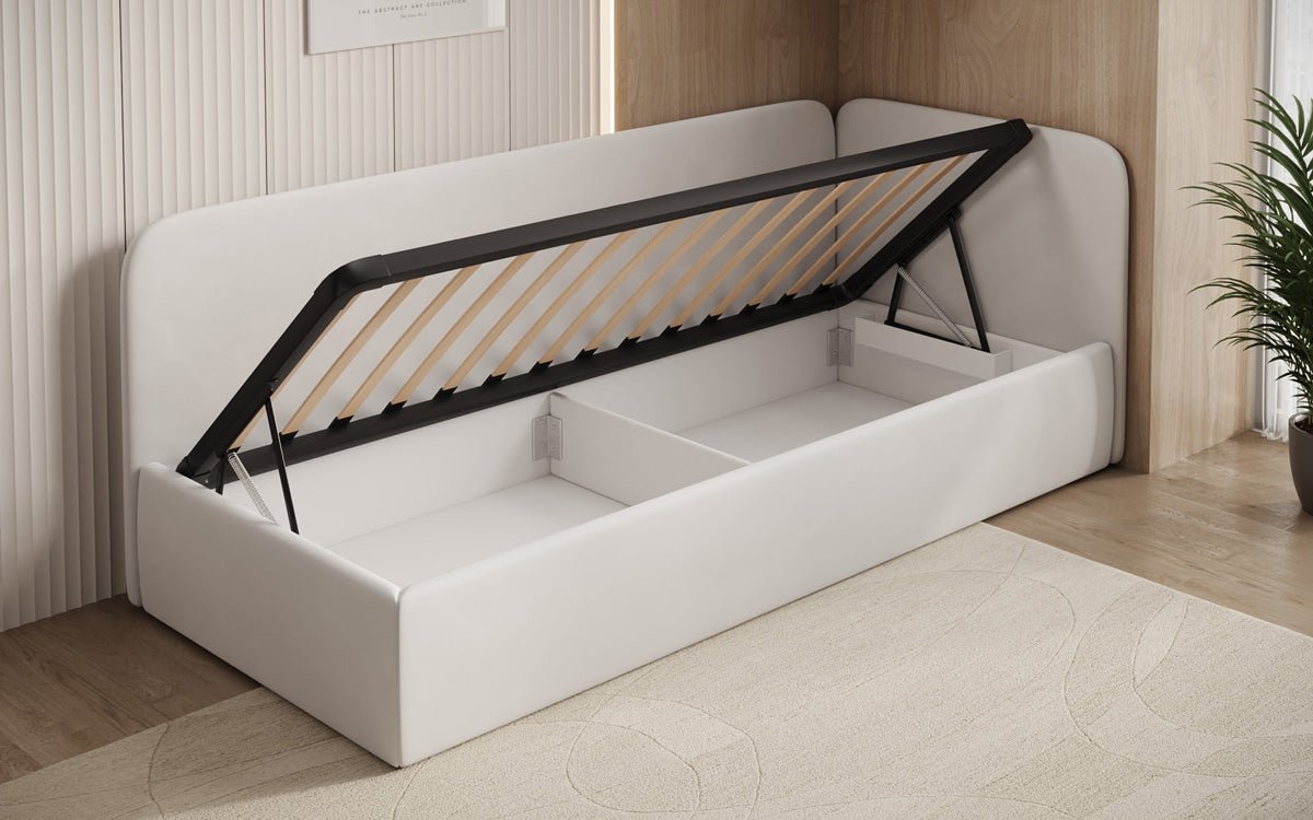 Designer Polsterbett/Gästebett/Sofa Cleo mit Stauraum