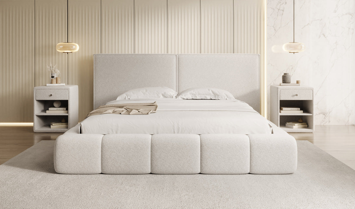 Designer Polsterbett Elise in Strukturstoff mit Stauraum