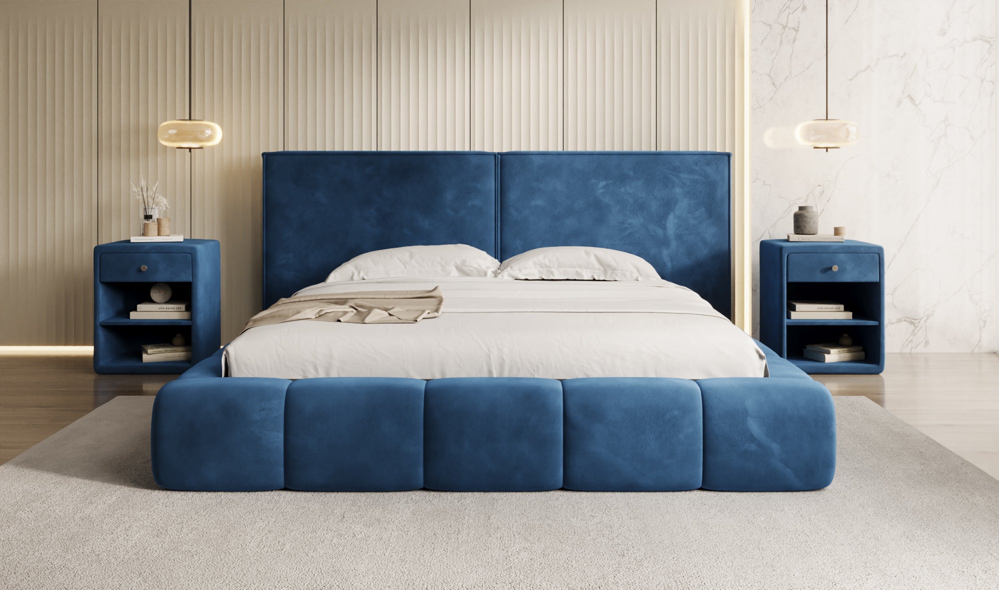 Designer Polsterbett Elise in Samt mit Stauraum
