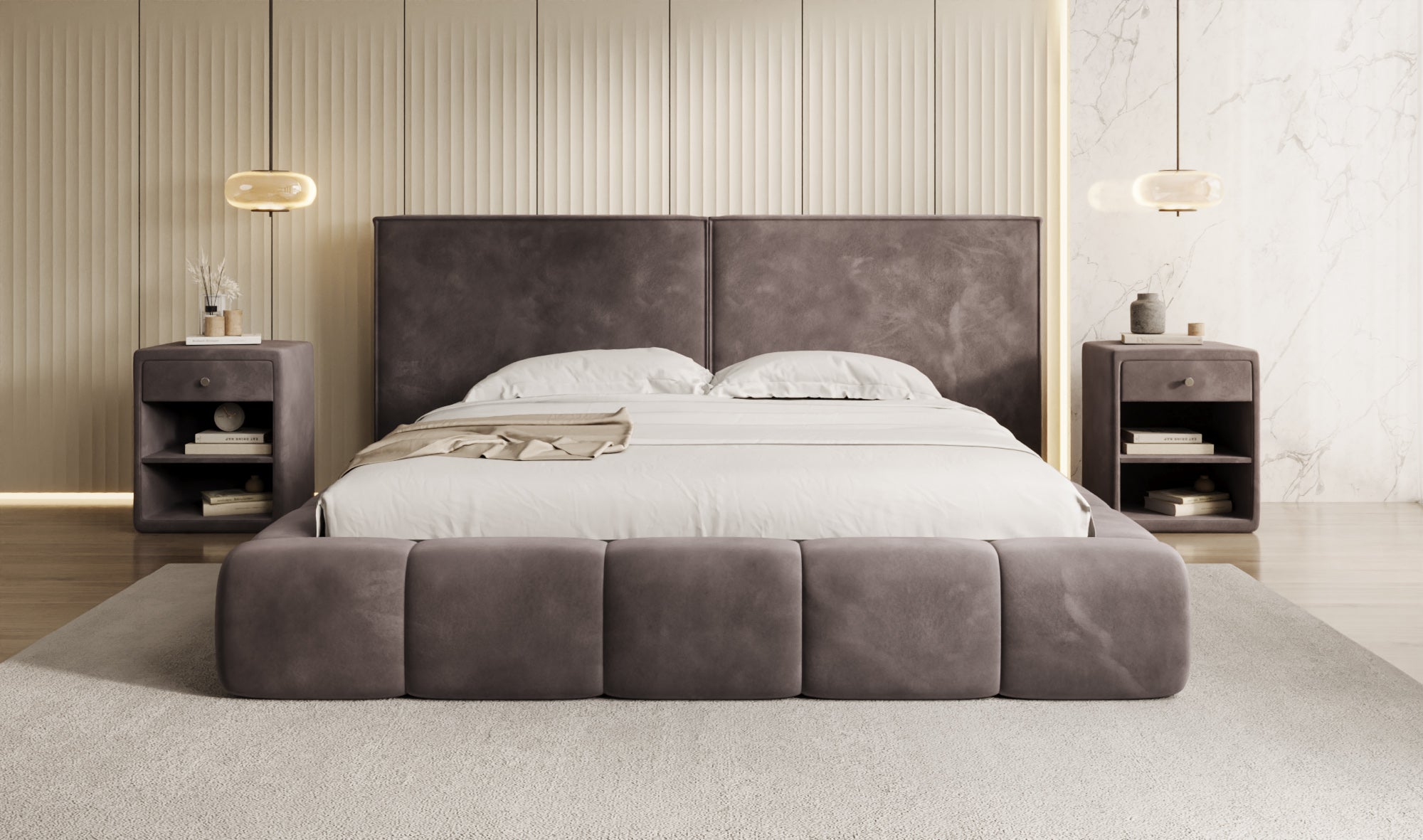 Designer Polsterbett Elise in Samt mit Stauraum