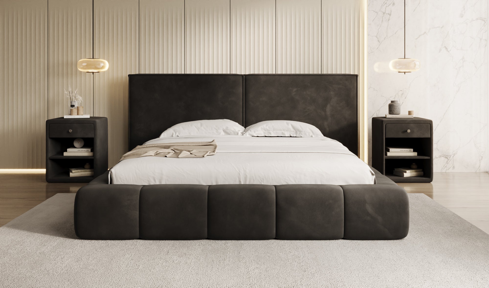 Designer Polsterbett Elise in Samt mit Stauraum