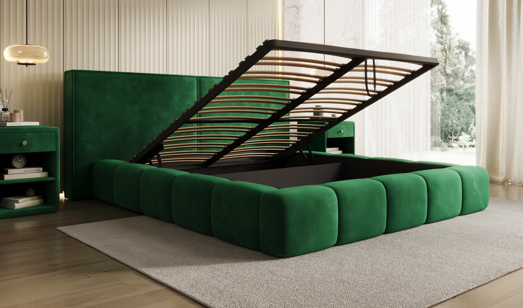 Designer Polsterbett Elise in Samt mit Stauraum