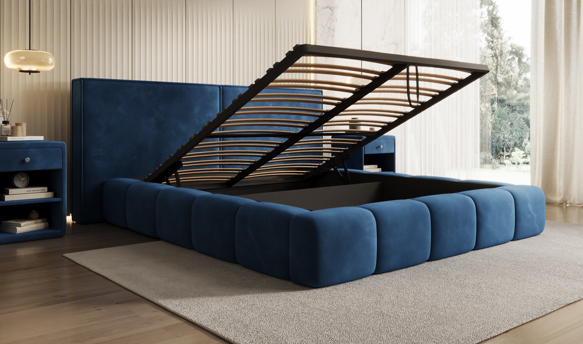Designer Polsterbett Elise in Samt mit Stauraum