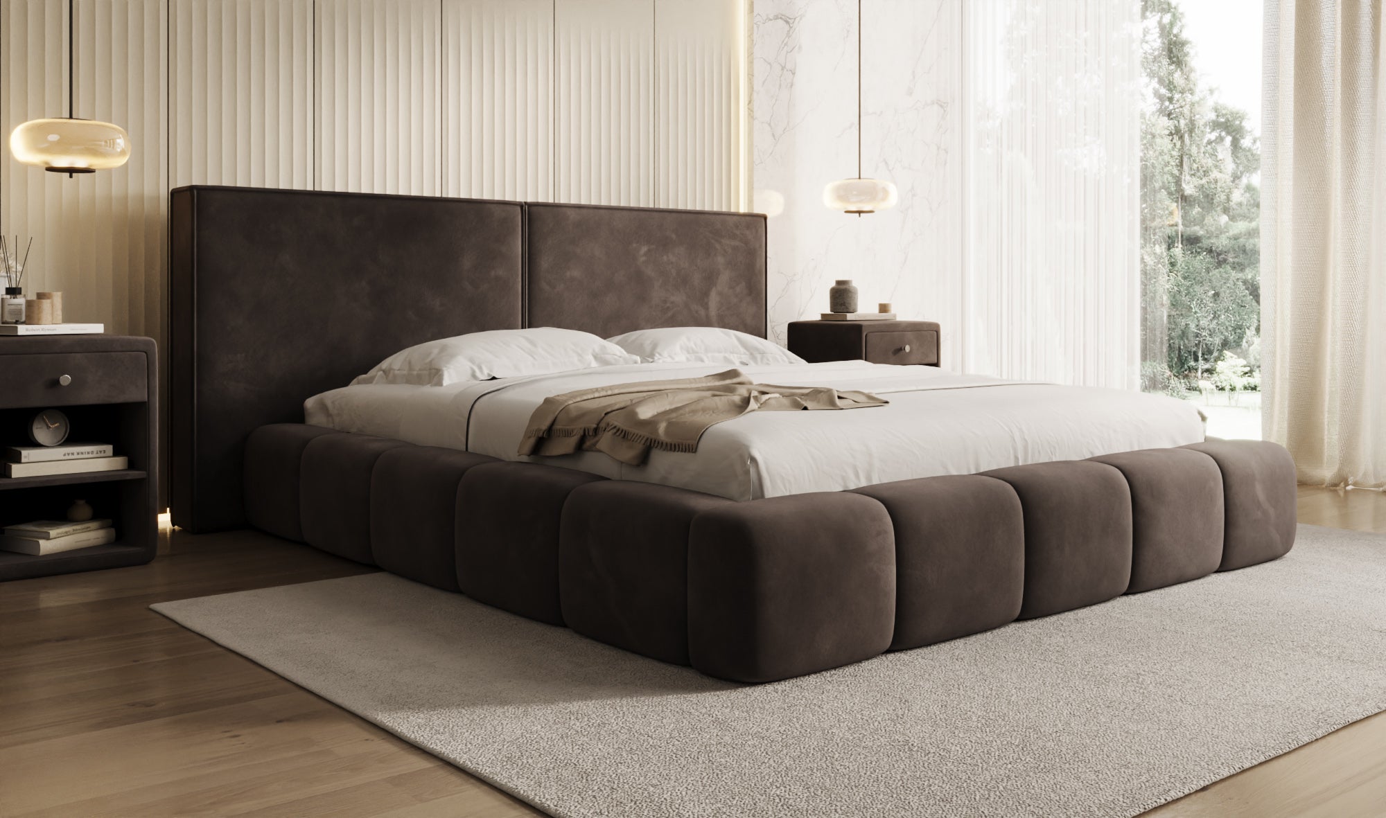Designer Polsterbett Elise in Samt mit Stauraum