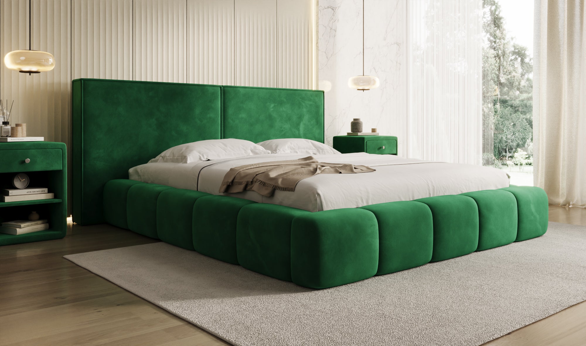 Designer Polsterbett Elise in Samt mit Stauraum