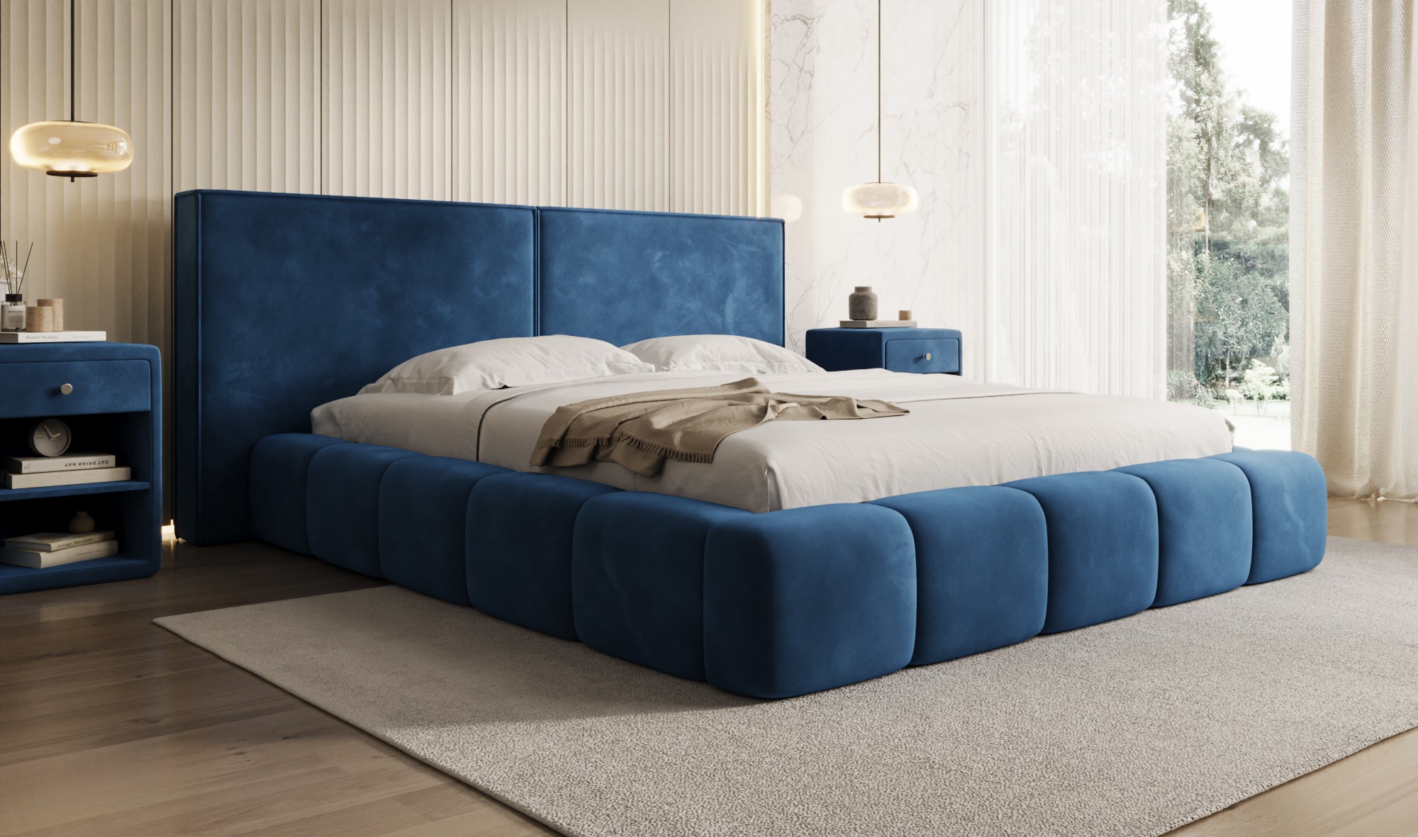 Designer Polsterbett Elise in Samt mit Stauraum