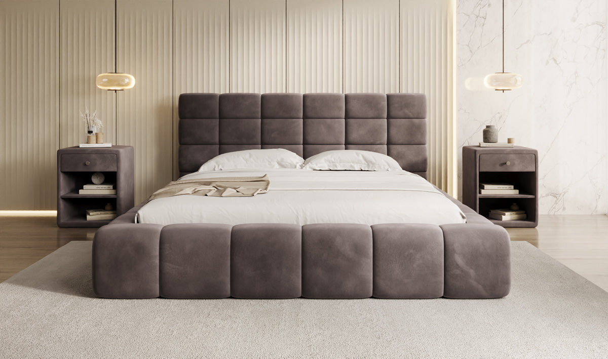 Designer Polsterbett Marshmallow in Samt mit Stauraum