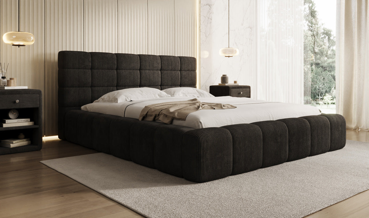 Designer Polsterbett Marshmallow in Cord mit Stauraum