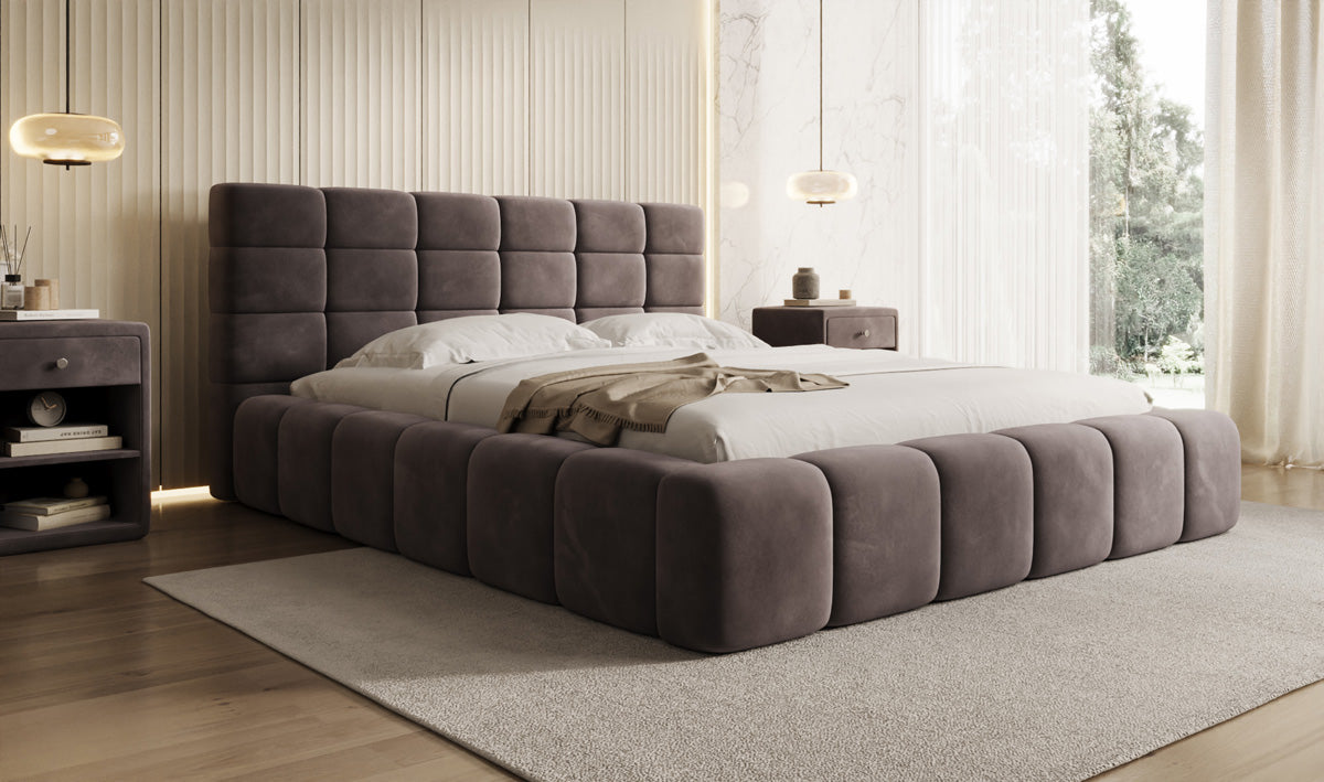 Designer Polsterbett Marshmallow in Samt mit Stauraum