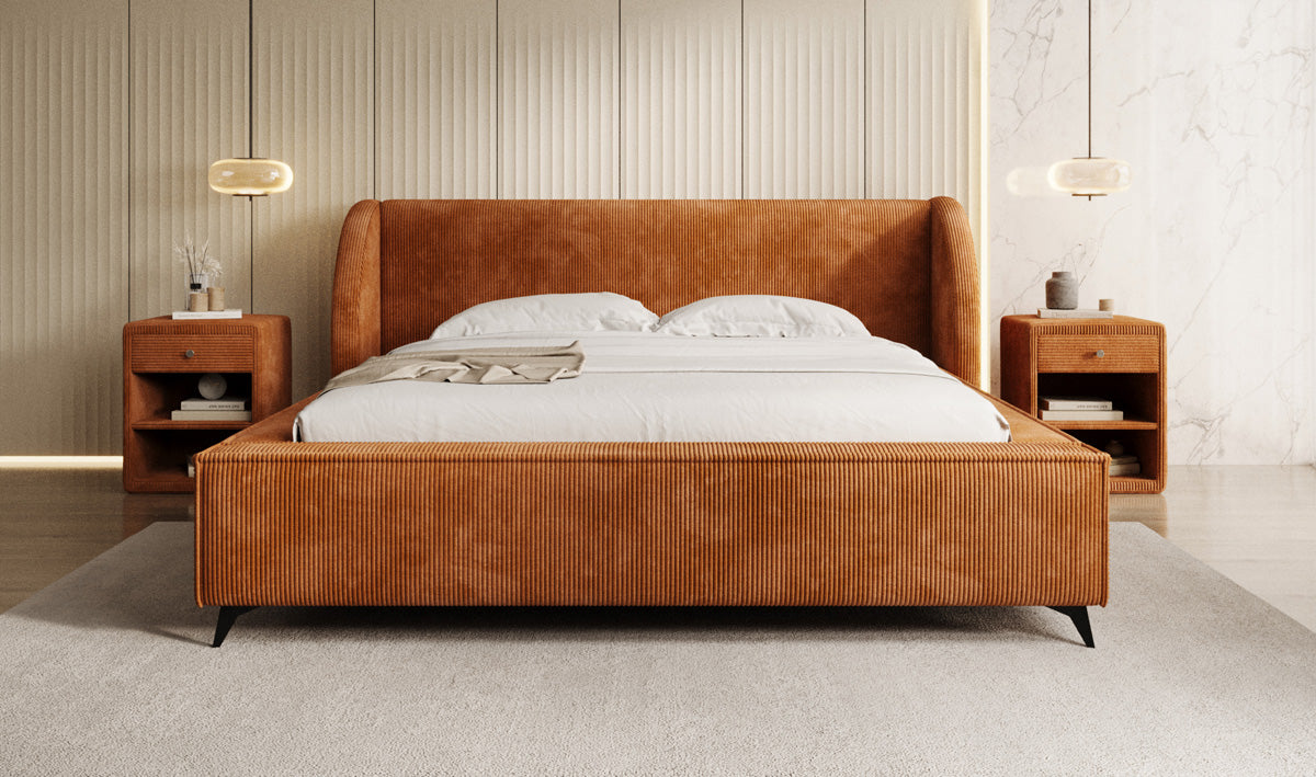 Designer Polsterbett Freya Cord mit Stauraum