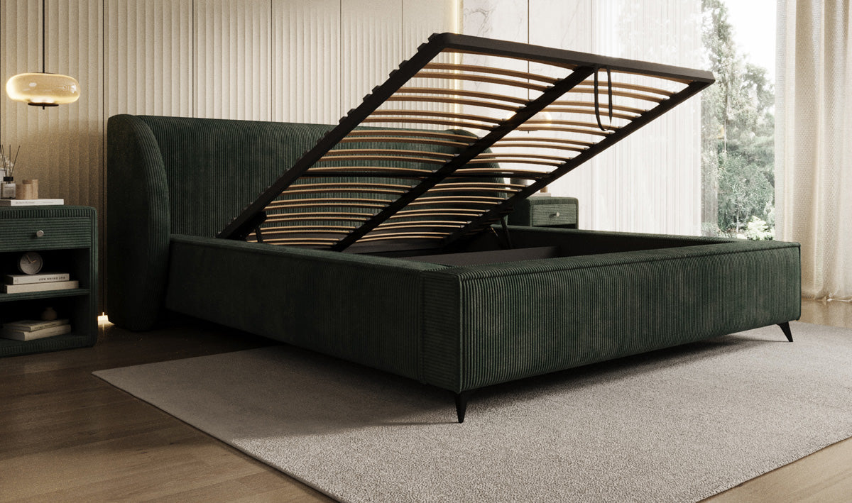 Designer Polsterbett Freya Cord mit Stauraum
