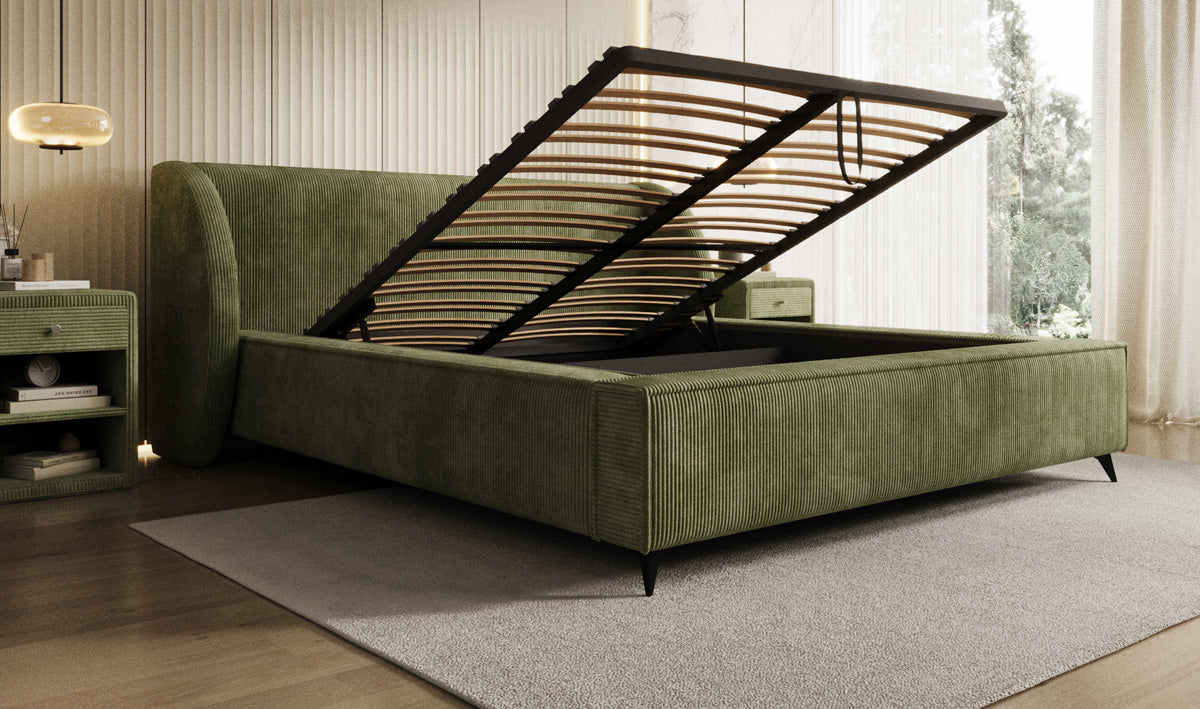 Designer Polsterbett Freya Cord mit Stauraum