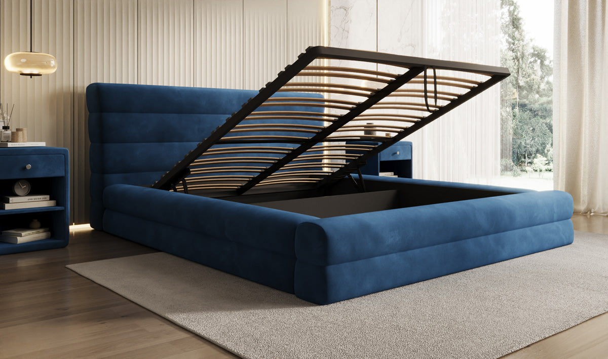 Designer Polsterbett Maren in Samt mit Stauraum