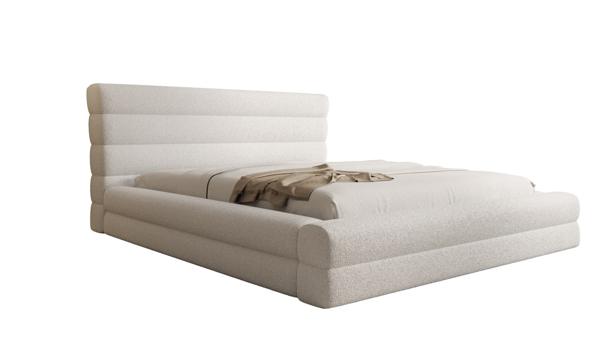 Designer Polsterbett Maren in Teddy Bouclé mit Stauraum