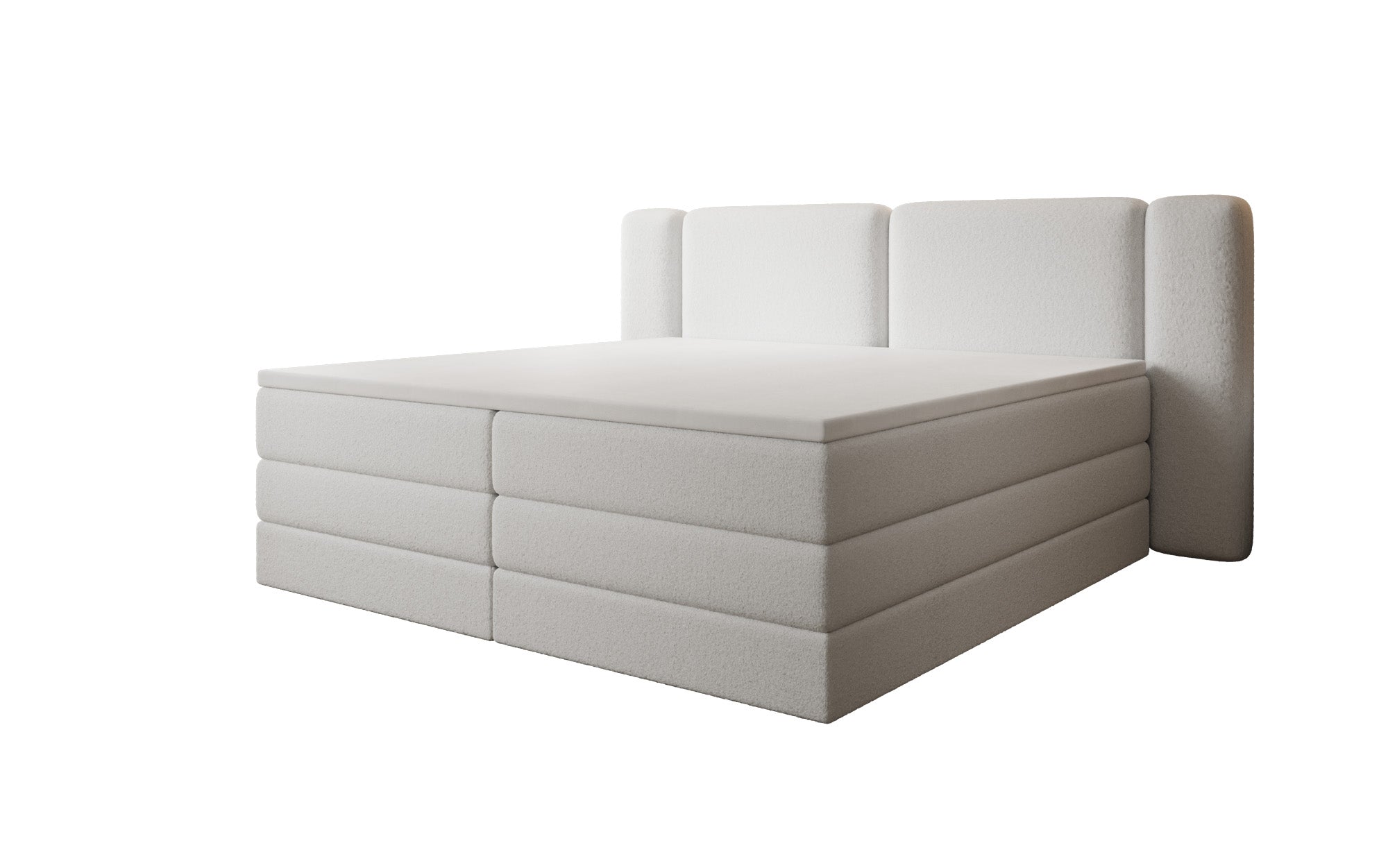 Boxspringbett Leni mit hochklappbarem Stauraum in Teddy Bouclé