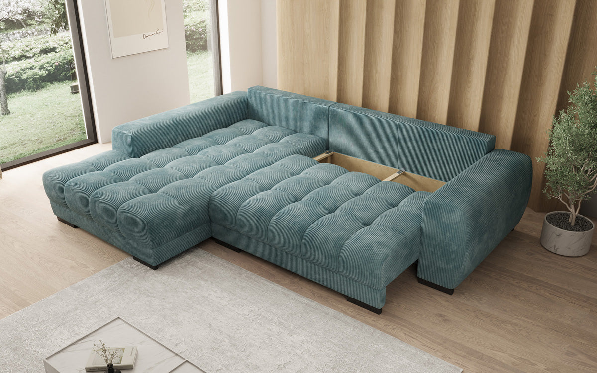 Designer Sofa Balu mit Schlaffunktion und Stauraum in Cord
