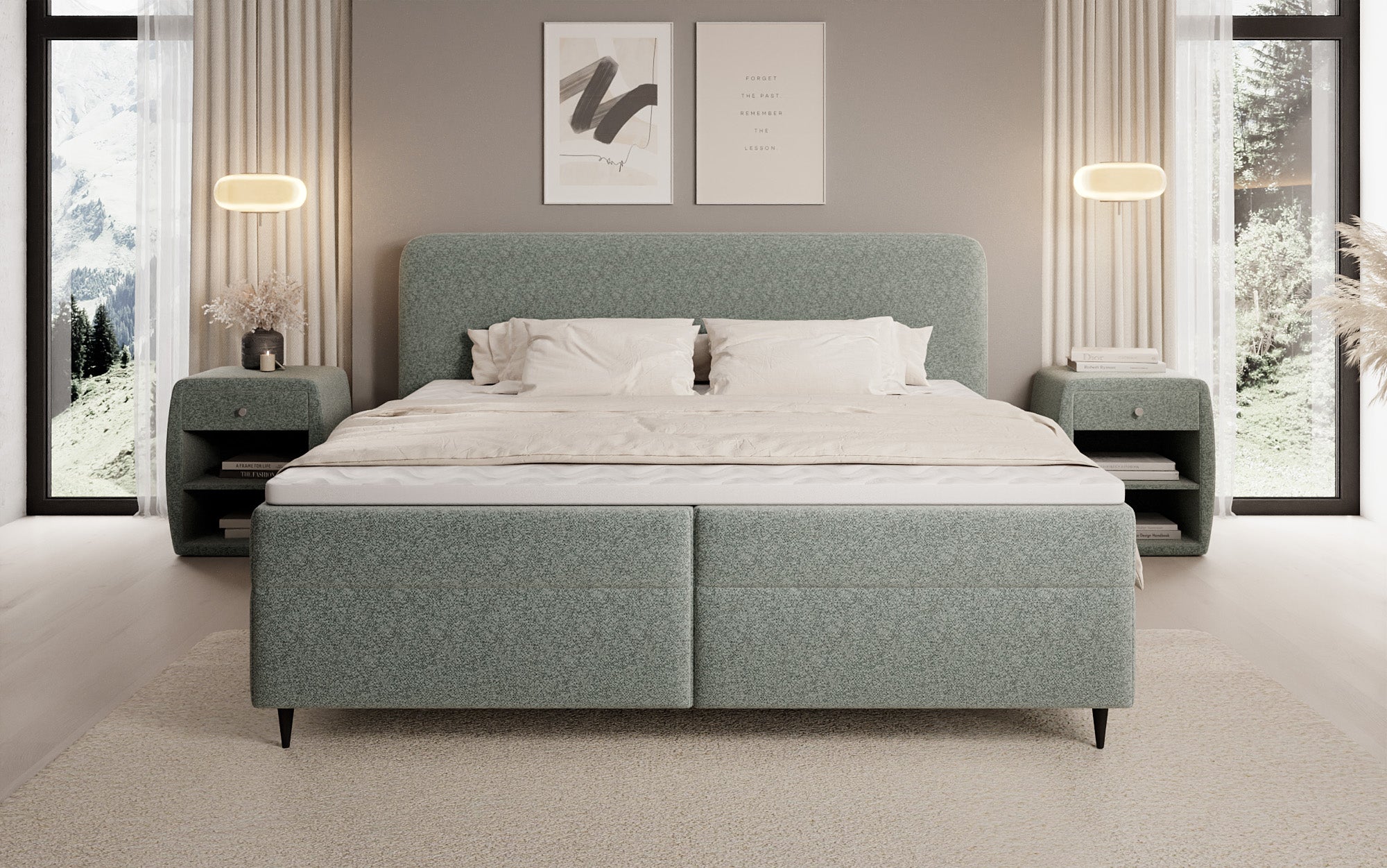 Boxspringbett Nea in Strukturstoff mit Stauraum