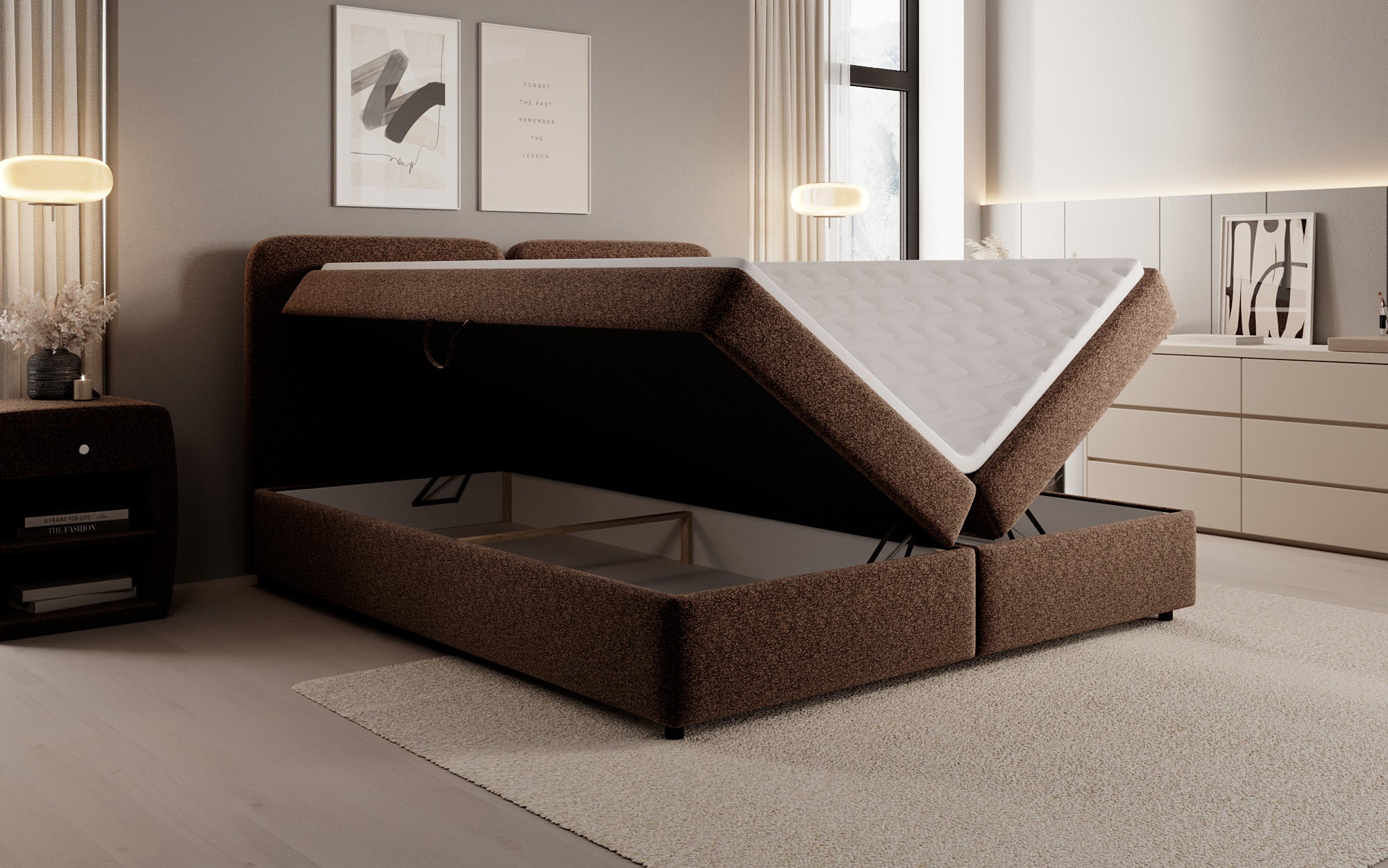 Boxspringbett Mira in Strukturstoff mit Stauraum