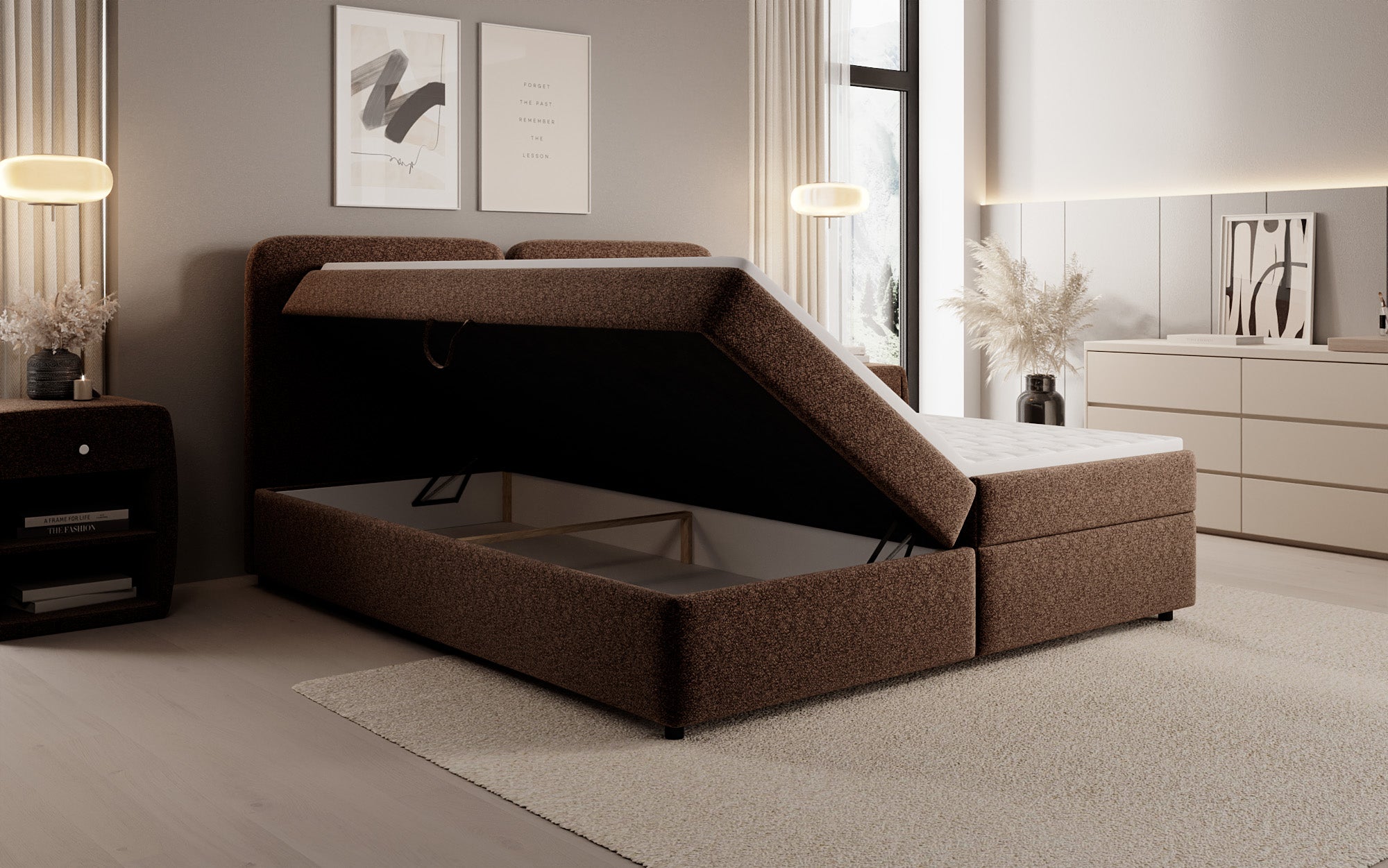 Boxspringbett Mira in Strukturstoff mit Stauraum