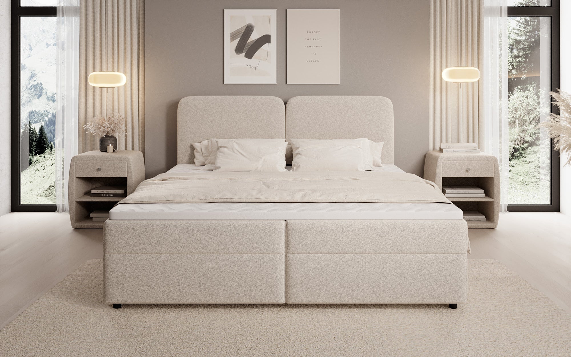 Boxspringbett Mira in Strukturstoff mit Stauraum