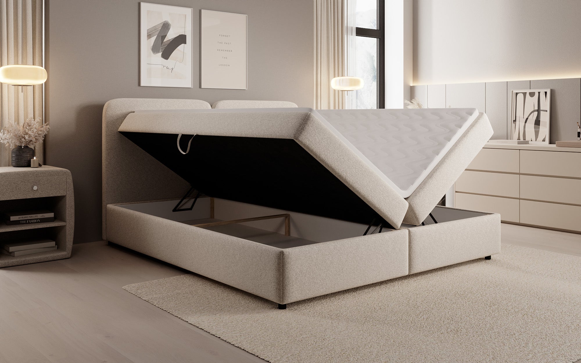 Boxspringbett Mira in Strukturstoff mit Stauraum