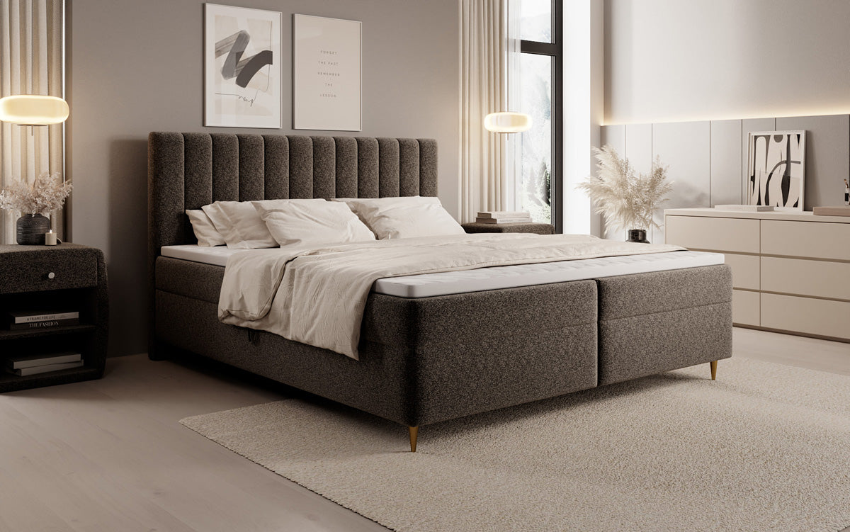 Boxspringbett Chelsea in Strukturstoff mit Stauraum