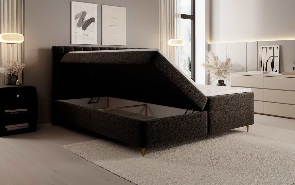 Boxspringbett Chelsea in Strukturstoff mit Stauraum