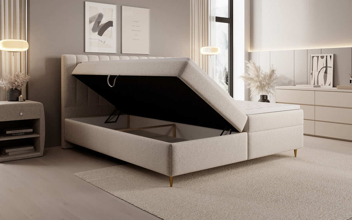 Boxspringbett Chelsea in Strukturstoff mit Stauraum
