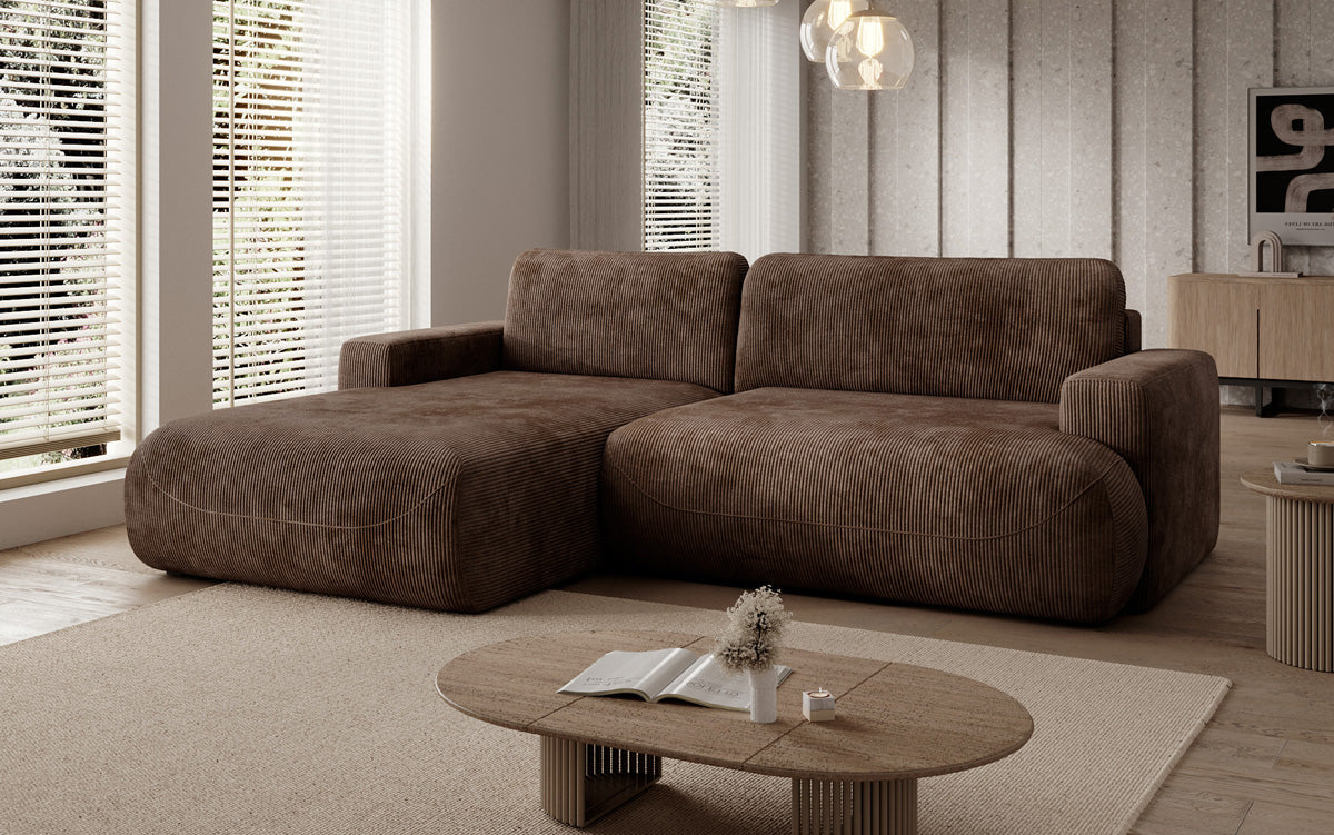 Designer Ecksofa Enzo mit Schlaf- und Klappfunktion in Cord