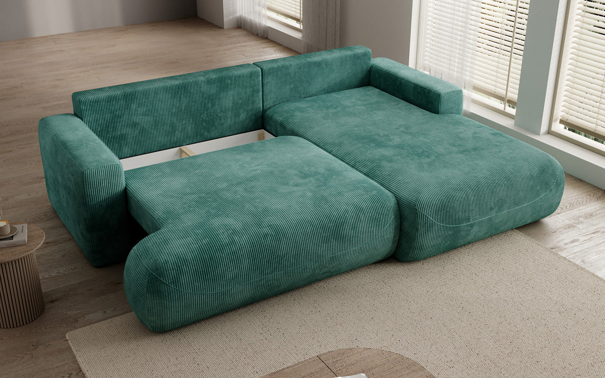 Designer Ecksofa Enzo mit Schlaf- und Klappfunktion in Cord
