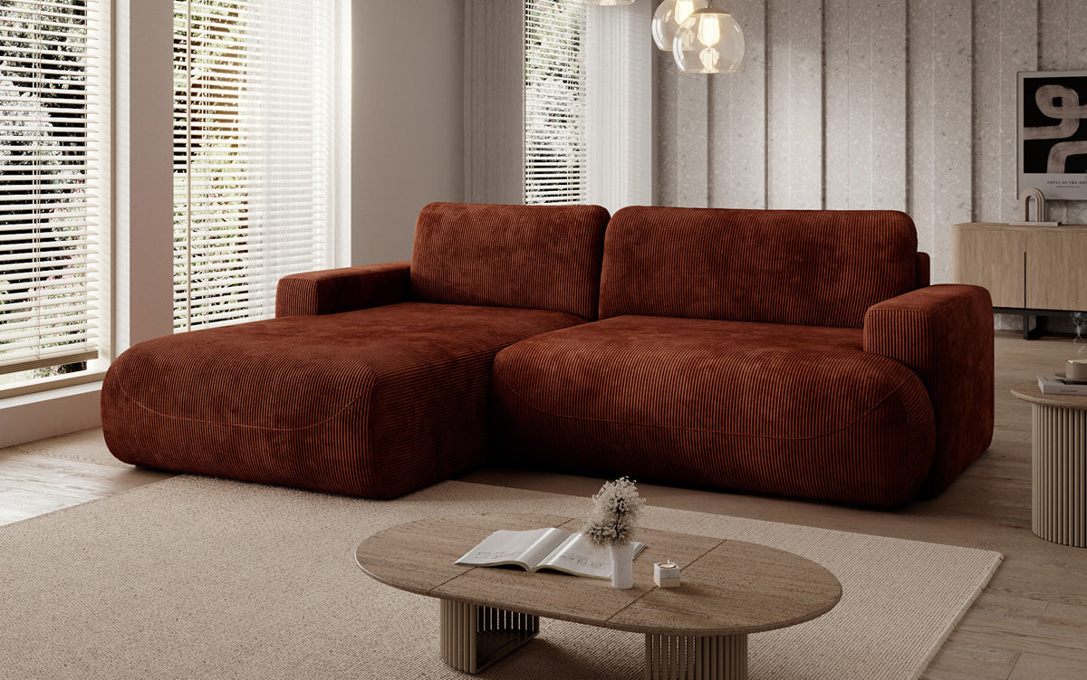 Designer Ecksofa Enzo mit Schlaf- und Klappfunktion in Cord