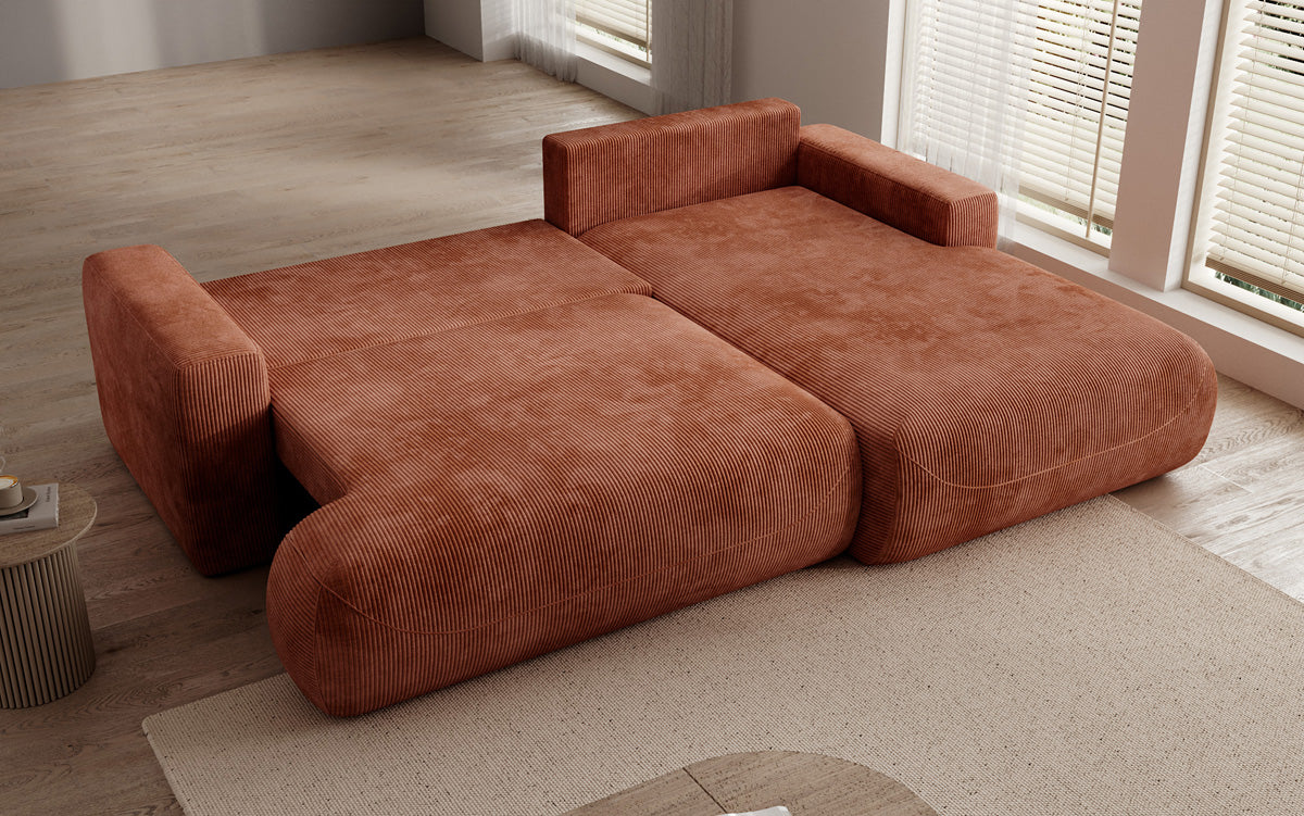 Designer Ecksofa Enzo mit Schlaf- und Klappfunktion in Cord