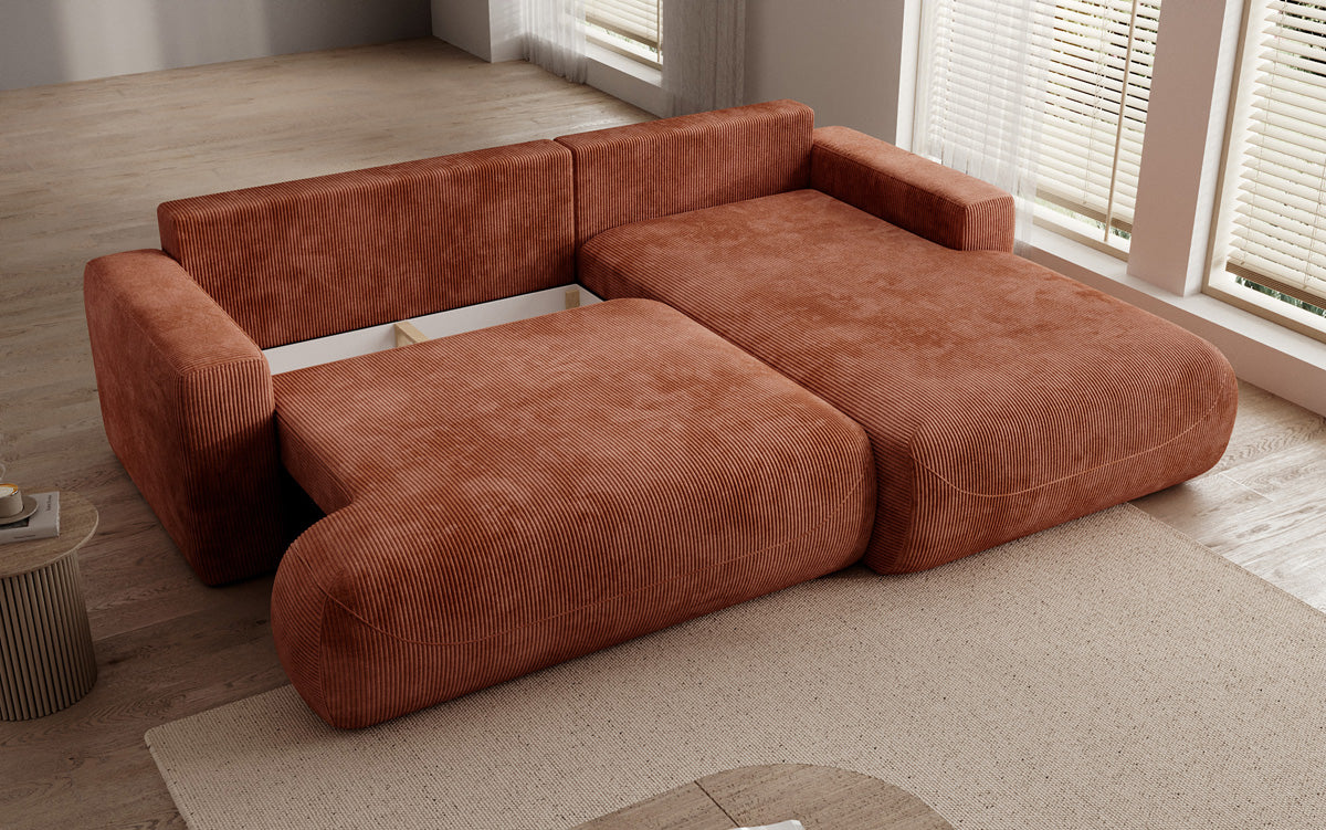 Designer Ecksofa Enzo mit Schlaf- und Klappfunktion in Cord